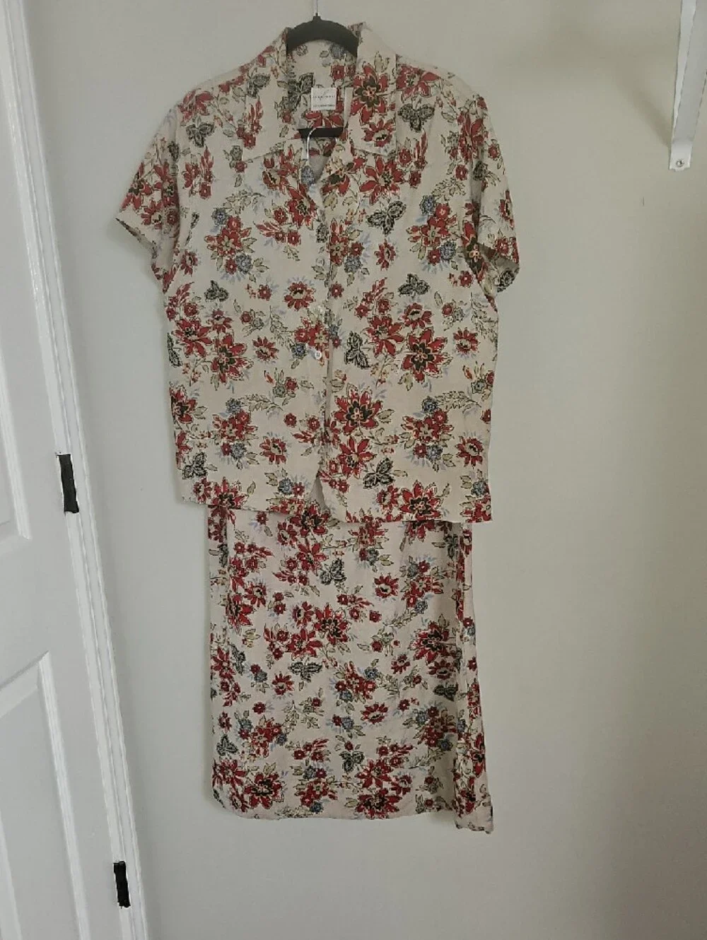 Emma James Liz Claiborne Linen Blend Floral 2-Piece Maxi Skirt Set